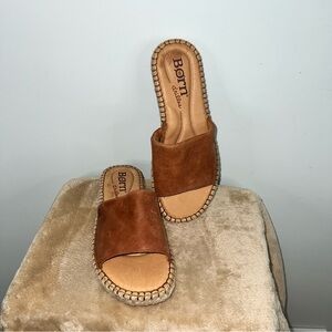 Born Dri-Lex Brown Leather Espadrille Slide Sandals -Women’s Size 7